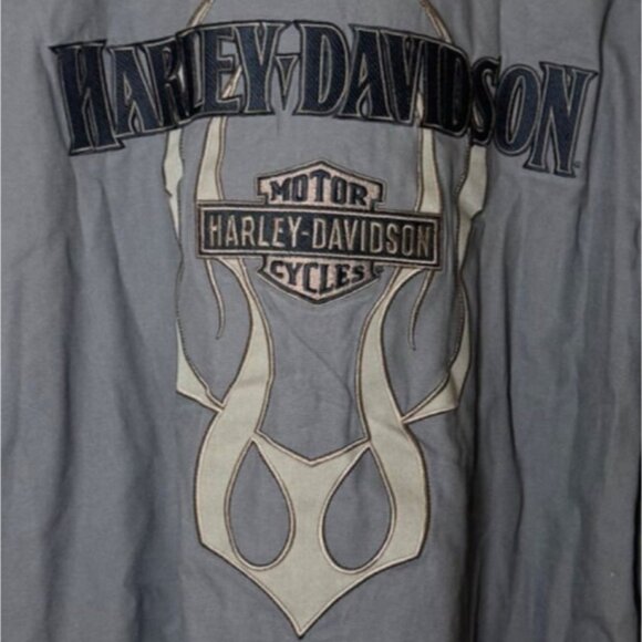 Harley-Davidson Flame Logo Snap Shirt Men’s M Long Sleeve Shacket Cotton Green - Picture 8 of 9
